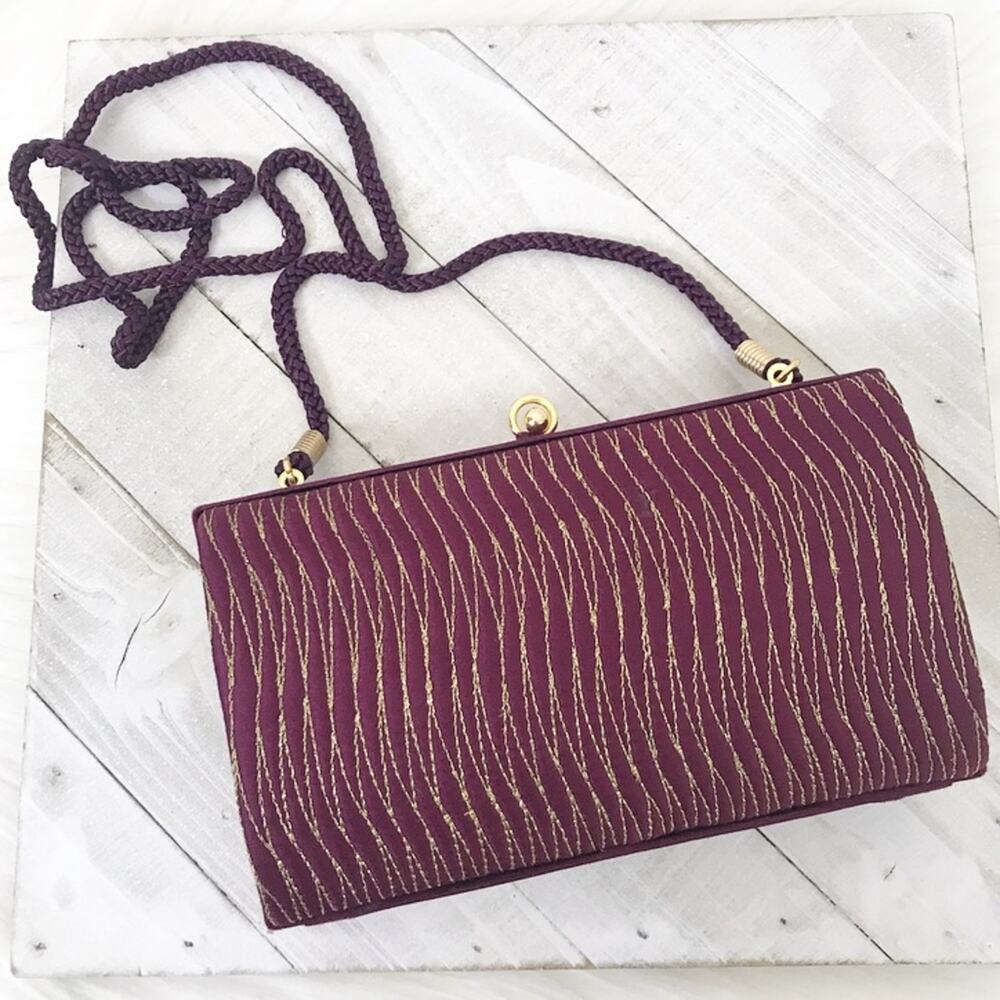 Structured Maroon Purple Shimmer Thread Structured Clutch Bag